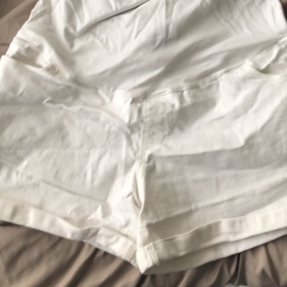 Two pairs of denim maternity shorts w/ belly band